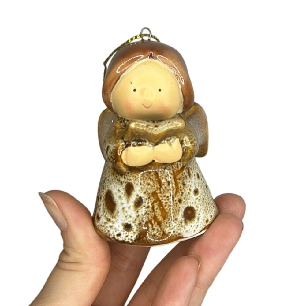 Mini clay angel ornament - pottery - glazed- angel singing small gift Christmas